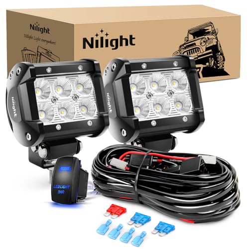 Nilight 2PCS 4 Inch Flood LED Light Pods Kit 18W - color: 2Pcs 18W 4Inch LED Flood Light w/5Pin Wiring Harness