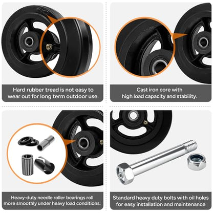 6”x 2”Industrial Casters, Black Rubber Tread on Cast lron Wheel, Roller Bearing-1/2" Bore, Set of 4 with up to 2400 LB Capacity(4 Pack) - color: Rubber on Cast Iron, size: 6"×2"
