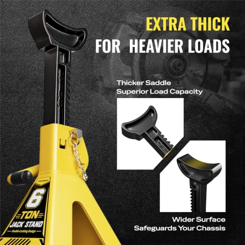 AUTOWN Jack Stands 6 Ton, Double Locking Heavy Duty Car Jack Stand, 1 Pair - color: Matte Yellow (Heavy Duty)