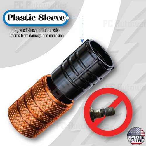 Aluminum Tire Valve Stem Caps – Anti-Rust, Premium Anodized Aluminum, Corrosion-Resistant, Easy Install, Universal Fit for Car, Truck, Bike, SUV – 1 Pack/Set of 4 (Amber Orange) - color: AMBER ORANGE