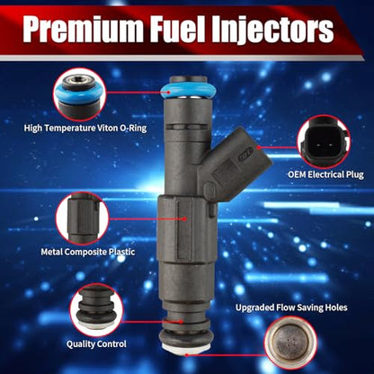 Set of 6 Fuel Injectors 0280155784 62243 812-12123 832-11160 Replacement - size: 0280155784