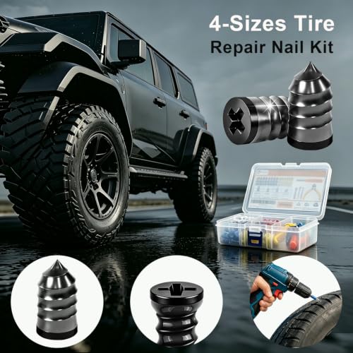100pcs Tire Repair Rubber Nails Kit With 4 Sizes, Fast Tire Repair Tools, Vacuum Tire Repair Rubber Nail, Spiral Tire Screw Plugs, Tire Repair Kit, Suitable For Cars, Motorcycles, Bicycles And Jeeps
