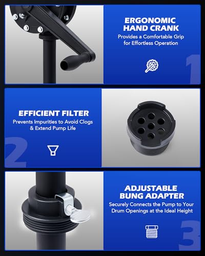 OMT 55 Gallon Drum Pump, Hand Water Pump Fits 5 to 55 Gallon Drums - color: Black Rotary Action Reinforced Pp Pump