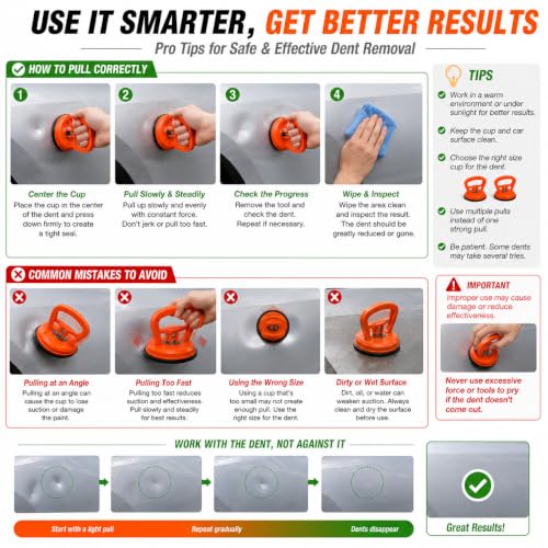 Dent Puller, 3-Pack Car Dent Puller with Controlled Suction, Paintless Dent Repair Tool for Minor Dents, Door Dings and Hail Damage, Paint-Friendly Dent Remover for Cars, Trucks and SUVs - Orange