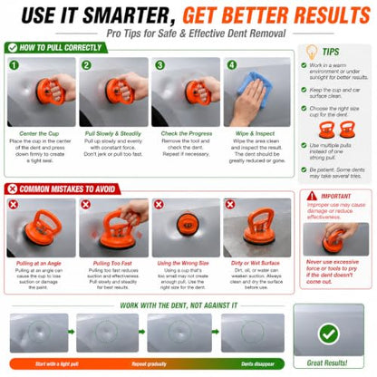 Dent Puller, 3-Pack Car Dent Puller with Controlled Suction, Paintless Dent Repair Tool for Minor Dents, Door Dings and Hail Damage, Paint-Friendly Dent Remover for Cars, Trucks and SUVs - Orange