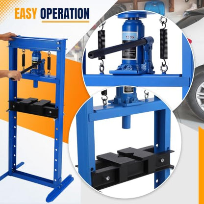 12T Hydraulic Press, Heavy-Duty h-Frame Garage Floor Hydraulic Shop Press - color: Blue