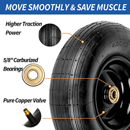 GICOOL 4.00-6 Pneumatic Tire and Wheel, for Wheelbarrows Graden Cart - color: Black