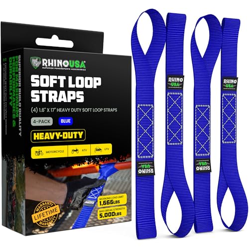 Rhino USA Soft Loop Tie Down Straps (4-Pack) - Motorcycle Handlebar Straps - color: Blue 4-Pack