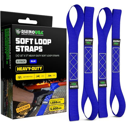 Rhino USA Soft Loop Tie Down Straps (4-Pack) - Motorcycle Handlebar Straps - color: Blue 4-Pack