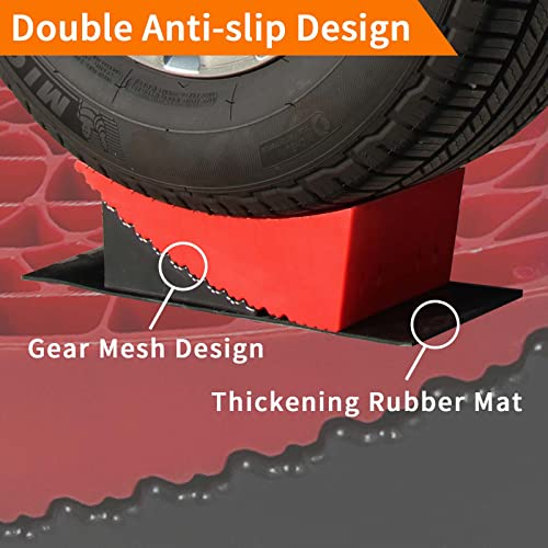 OULEME RV Leveling Blocks, Camper Leveler System 2 Packs for Dual Axle Tandem Wheel Travel Trailer, Include 2 Curved Leveler Ramp, 2 Chock, 2 Rubber Mat, 1 T Bubble Level, 1 Carry Bag - color: Red, size: M (13*6*4.3 inches)