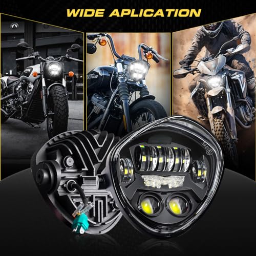 7 Inch LED Motorcycle Headlight With DRL Demon Eye Hi/Low LED Headlamp Triangle with Clamp Mount Bracket Fit 1.37-1.69 Inch Fork for Cafe Racer Chopper Bobber Scrambler Motorcycle, Black - size: 7in C3 Motorcycle Headlight with DRL Triangle