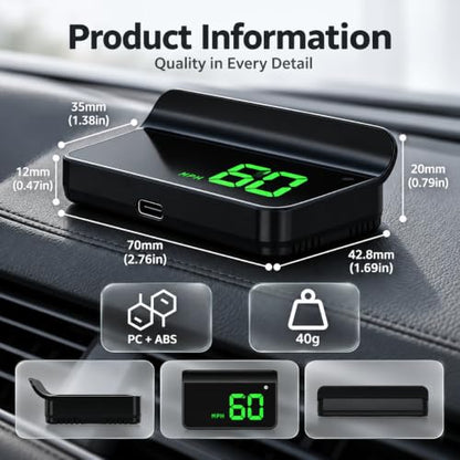 Heads up Display for Cars, Car HUD, GPS Speedometer,Head up Display for Car - color: Green