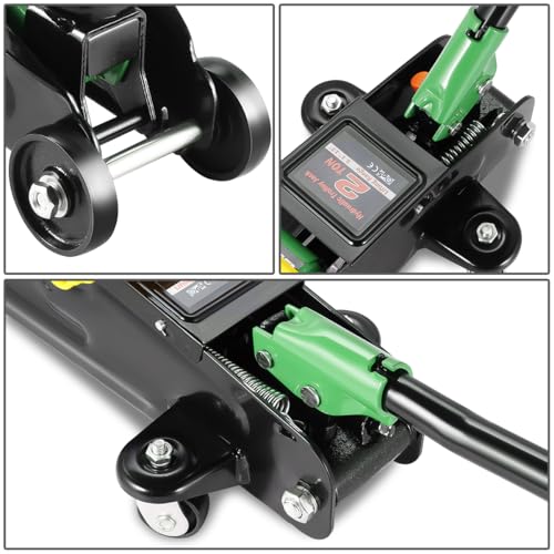 DNA MOTORING Low Profile Hydraulic Trolley Service/Floor Jack, 2 Ton (4000 lbs) Capacity, Lifting Range 5.1"-13", Green, TOOLS-00474-GR - color: Green, style: 2 ton