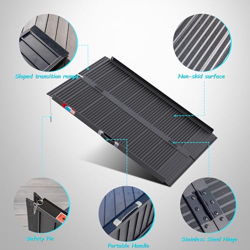 WHALEMOTOR Black Portable Wheelchair Ramp, 4FT No-sew Non-Slip Aluminum Wheelchair Ramp, Folding Portable Wheelchair Ramps for Home, Weight Capacity Up to 800 LBS, Loading Dock Plates - size: 4FT Using height 4-12"