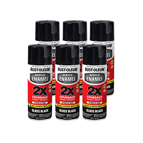 Rust-Oleum Acrylic Enamel 2X Spray Paint, Gloss Black - color: Gloss Black, size: 12 Ounce (Pack of 6)