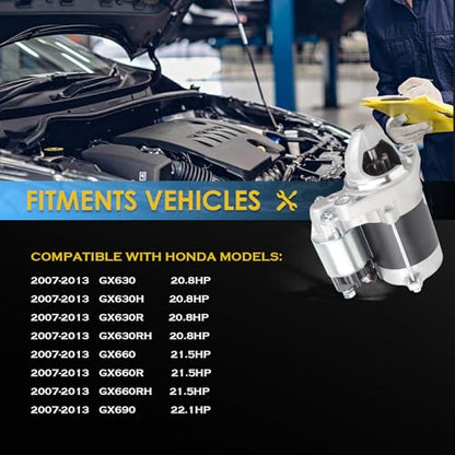 New Starter Compatible with Honda GX630, GX630H, GX630R, GX630RH, GX660, GX660R, GX660RH, GX690, V-Twin Engine 2007-2013 2280009480, 31200Z0A003, 31200Z6L003, DDWDN, 428000-6410, SND0728 - color: 2280009480