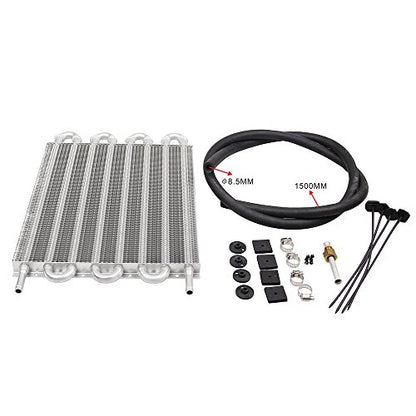 8 Row Aluminum Transmission Oil Cooler Universal 6 Pass Tube and Fin Transmission Cooler Kit