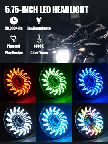 5-3/4 5.75" Chrysanthemum Petal DRL Motorcycle Headlight with Headlight Housing Bucket Mount Brackets Compatible with Shadow 750 Rebel 500 Vulcan Cafe Racer Choppers Cruiser - color: Chrysanthemum Petal-Mount Brackets