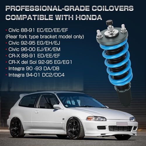 24 Levels Adjustable Coilovers Compatible with Honda Civic 1988-2000 CRX 1992-1995 Delsol 1993-1997 Integra 1990-2001 High Poundage Coil Spring Absorber Struts Suspension Lowering Kit Gray - color: Gray