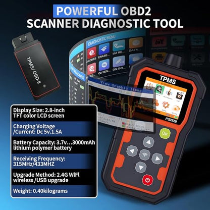 TPMS Diagnostic Programmer, OBD2 Code Reader, Key Frequency Detection