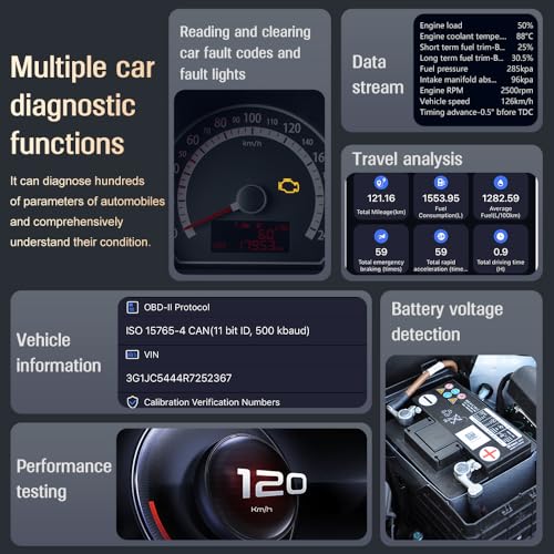 OBD2 Scanner Bluetooth AI Auto Diagnostic Tool Check Engine Car Code Reader for iOS & Android Exclusive APP Clear Error Code Data Reset Wireless Diagnostic Scanner for All OBD-II Vehicles