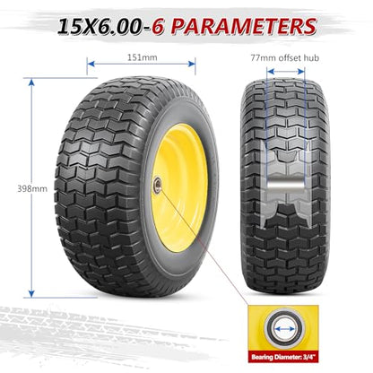 2PCS 16x6.50-8 Lawn Mower Flat Free Tire and Wheel, 16" Solid Tires