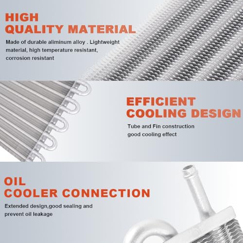 BARTOO Universal 5/16" Transmission Oil Cooler Kit, Aluminium alloy 10 Pass Tube and Fin Oil Cooler Kit (Sliver) - color: Sliver, size: 10 Pass