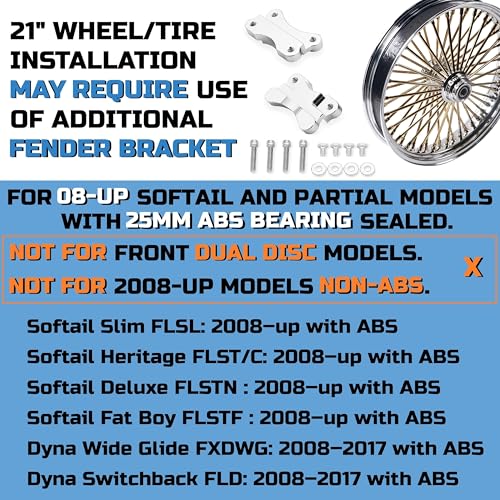 FatFlex Front Wheel for Harley Softail Slim Fat Boy 21” x 3.5” Gold - color: 21*3.5'', Chrome+Gold+Chrome