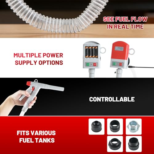 Fuel Transfer Pump-3.8 GPM Strong Flow with 78" Extra Long Hose w/5 Can Adapters,12V DC/Battery Powered Portable Fuel Pump for Gasoline,Oil,Diesel,DEF-Ease of Use