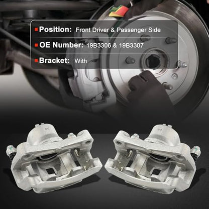 cciyu Front Left & Right Disc Brake Calipers with Bracket 19B3306 19B3307 - size: Front[19B3306+19B3307]