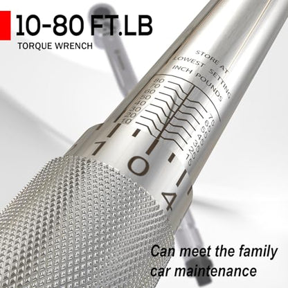 SuZhi 3/8 Inch Drive Click Torque Wrench 10-80 ft.lbs/13.6-108.5 N.m, 14'' Length, High Accuracy for Car & Motorcycle, Spark Plug, Oil Change, Intake Manifold