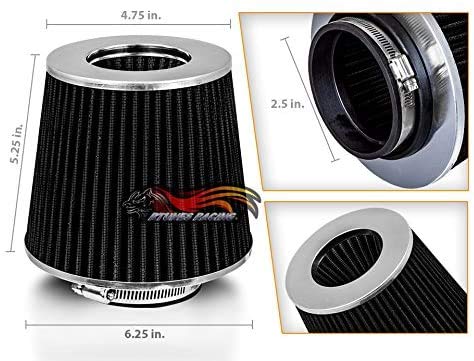 Rtunes Racing 2.5-Inch 63.5mm Washable Dry Clamp-On Cone Air Filter, Black - size: Universal 2.5"