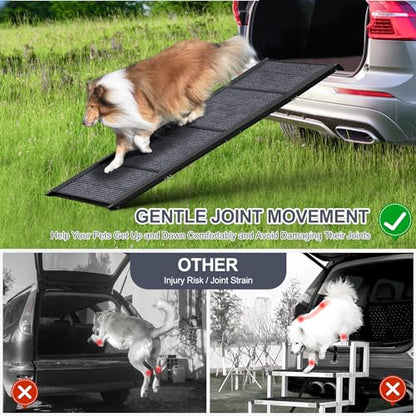 Dog Ramp for Car 63" L × 17" W, Pet Ramp for Truck Foldable - size: Upgraded 63" L x 17.2" W