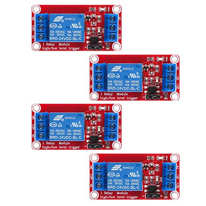 4pcs DC 24V Relay Module 1 Channel Relay Board with Optocoupler Isolation Support High or Low Level - color: 24V-4pcs
