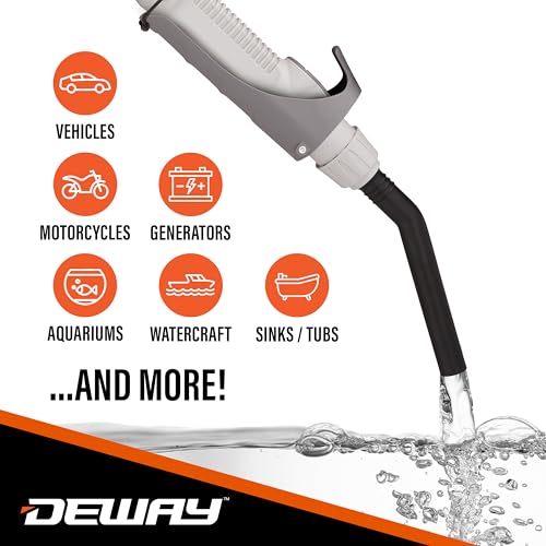 Deway AA Battery Gas Pump Automatic Fuel Transfer with Trigger Nozzle & PVC Hose - 2.4 GPM Siphon Pump for Gasoline, Diesel, Kerosene, Gas Cans, Generators, Lawn Mowers, Boats, ATVs - style: Hand Trigger Nozzle w/ PVC Hose