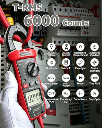 Digital Clamp Meter, 6000 Counts, Measures High AC/DC Current 600A, 600V AC/DC Voltage, Multimeter, Voltage Meter, Backlit Display, Amp Meter, Electrician Tools, with Alligator Clips