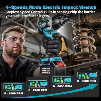 Cordless Impact Wrench, 1180Ft-lbs (1600N.m) Impact Wrench – 1/2 Inch 3-in-1 Impact Gun, 21V High Torque 2500RPM with 2 x 4.0Ah Battery, Brushless Impact Wrench Set for Car/Truck/Mower