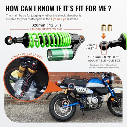 12.6 inch Pair Universal Motorcycle Rear Air Shock Absorbers for HONDA - color: Green