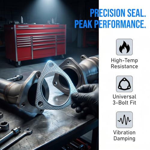 2PCS Exhaust Gasket, 3" 3-Bolt Stainless Flange Gaskets (Silver)