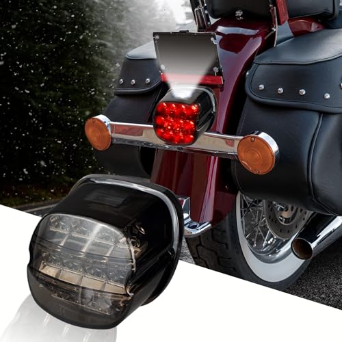 NTHREEAUTO Smoked LED Rear Tail Light Motorcycle Taillights Brake Driving Compatible with Harley Dyna Road King Electra Glide Street Bob Touring - color: Smoke