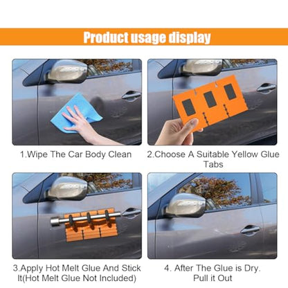 4Pcs/Set Car Dent Repair Tools, Paintless Dent Repair Removal Tool, Heavy Duty Dent Puller Kit, Powerful Car Body Repair Tool, Glue Tabs Dent Remover Tool for Car Dent Repair (Yellow) - color: Yellow
