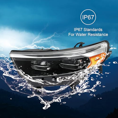 Black LED Headlight Compatible with 2020-2024 Ford Explorer - size: LH 20-24 Left Driver Side