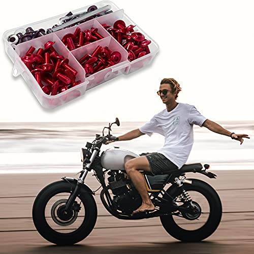 Motorcycle Fairing Bolt Kit, 177pcs M5 M6 Motorcycle Windscreen Screws Colorful Fasteners Fairing Bolts Nut Clips Kit for Kawasak Suzuki Honda Ducati Yamaha BMW GSXR Motorcycle (Red) - color: red