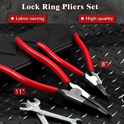 2 Pcs Heavy Duty Lock Ring Pliers Set, Angle Tip - size: 8" & 11" Angle Tip