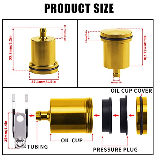 Universal Motorcycle Aluminum Brake Fluid Reservoir Oil Cup Fit For Yamaha Kawasaki Honda Suzuki BMW and more (Gold) - color: gold