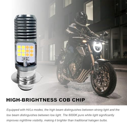 9-16V H4 LED Motorcycle Headlight Bulbs, Super Bright 3030 Chips Bulb Halogen Lamp Replacement, Waterproof High/Low Beam LED Headlight Bulb for Most Motorcycles ATVs (PX15D, White & Yellow) - color: PX15D, White & Yellow
