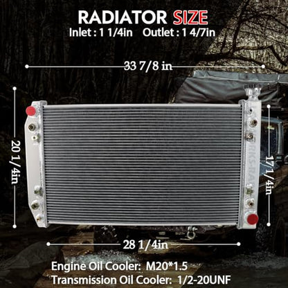 ALLOYWORKS 4 Row All Aluminum Radiator + Shroud Fan + Relay for 1988-1999 Chevy C/K 1500 2500 3500 5.0L 5.7L Blazer