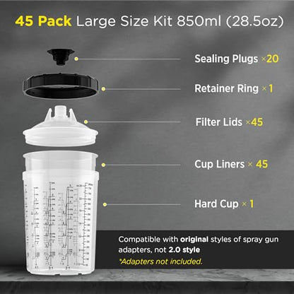 InoKraft Disposable Paint Cup System, 28 oz 45 Liners, 1 Hard Cup & Plugs - size: 28 oz 45-pack (Pro Kit)