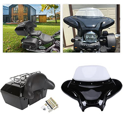 ECOTRIC Motorcycle Trunk and Front Fairing Batwing with Windshield - color: Black, size: One Size