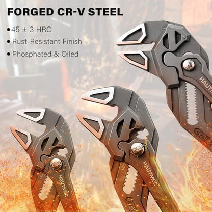 HAUTMEC 3PCS Adjustable Pliers Wrench Sets (7 10 12"), Smooth Jaw Parallel Pliers, Heat-Treated CR-V Steel & Phosphated Rust-Resistant, SAE/Metric Scale, Storage Belt Pouch for Professional & DIY - color: 7&10&12 Inch